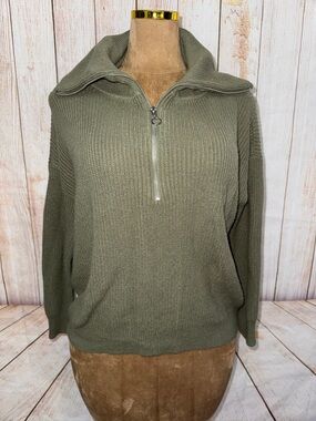 Talbots women's zip collar sweater, Sagebrush Green, Rib- Knit, Relaxed Fit 2X